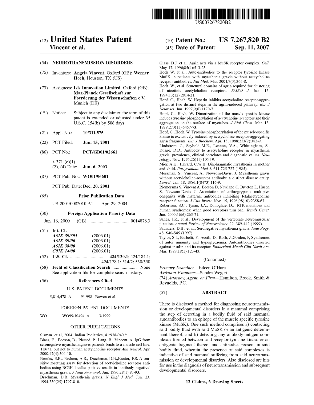 (12) United States Patent (10) Patent N0.: US 7,267,820 B2 Vincent Et A]