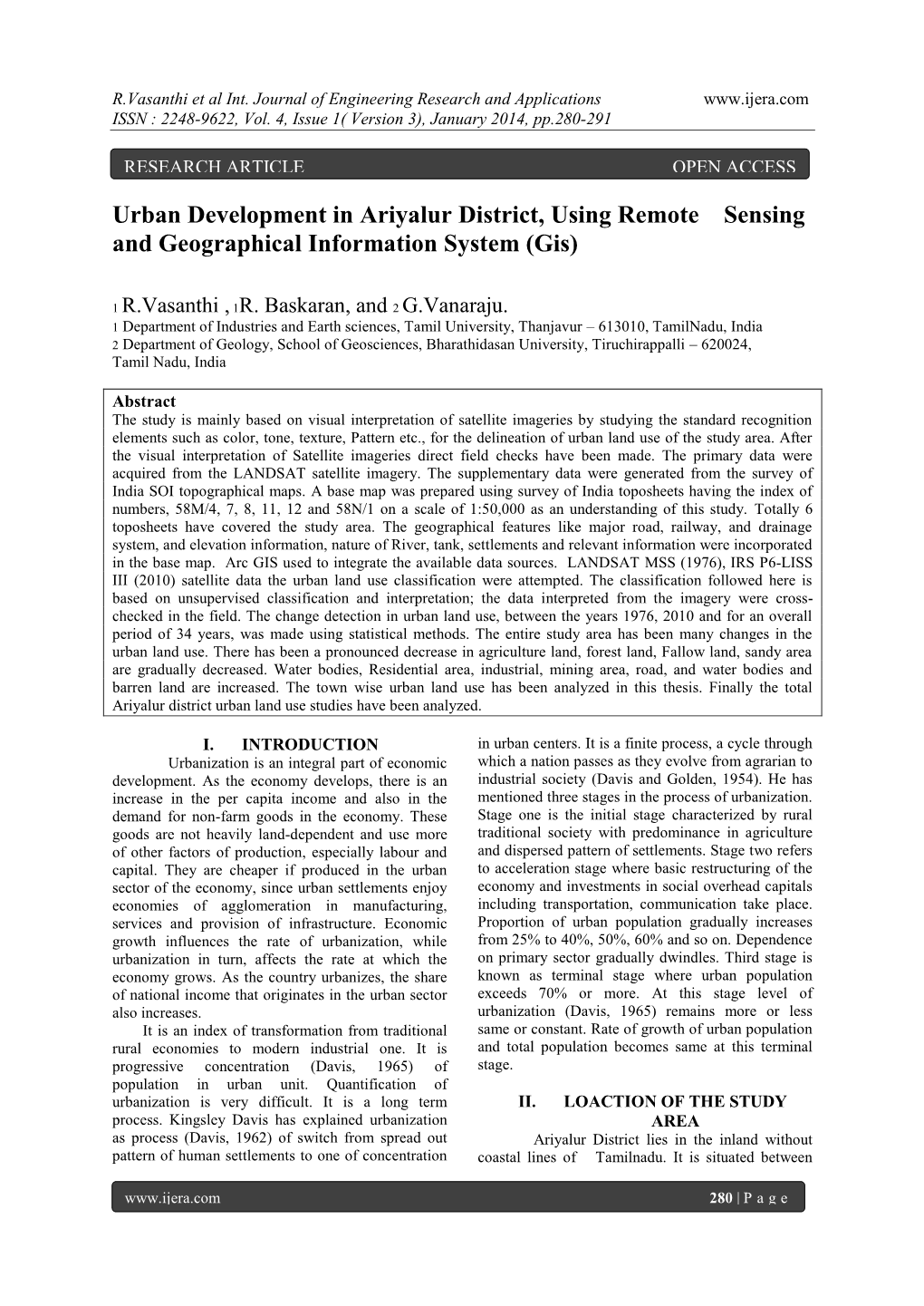 Urban Development in Ariyalur District, Using Remote Sensing and Geographical Information System (Gis)