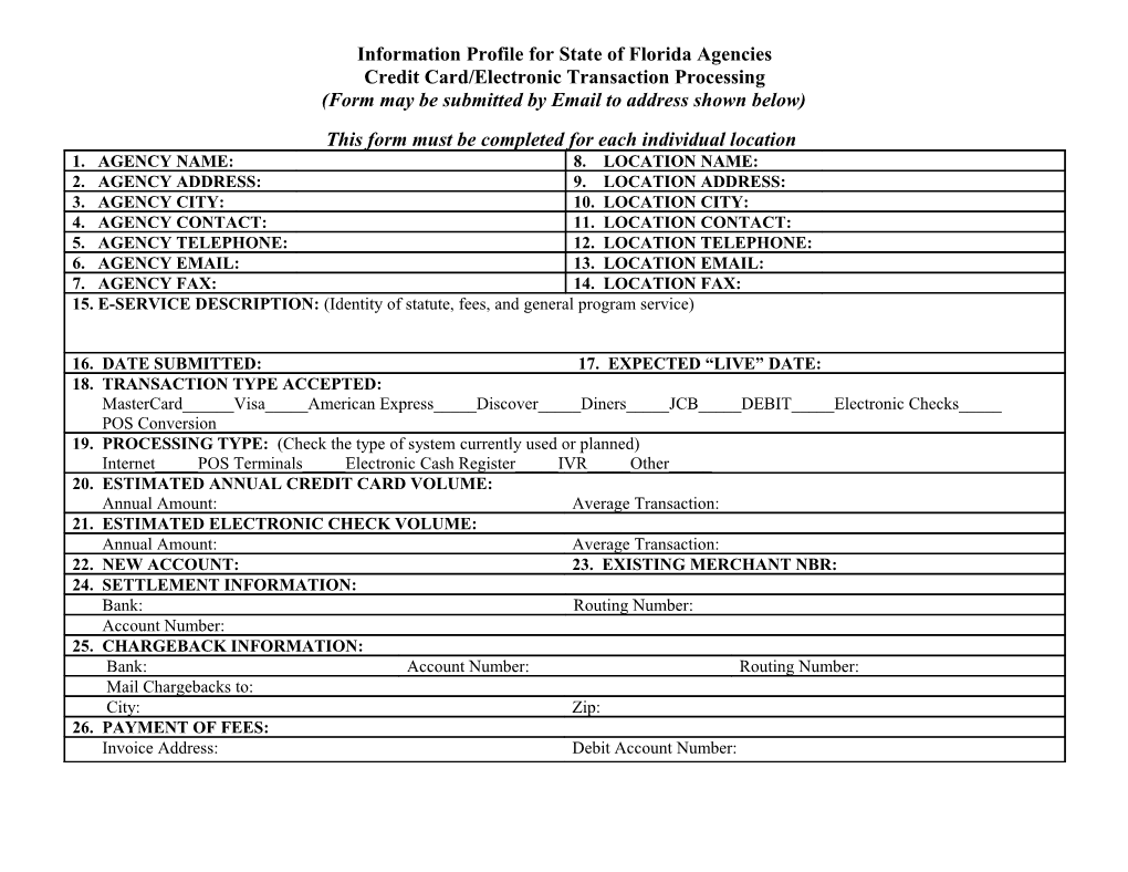 Information Profile for State of Florida Agencies