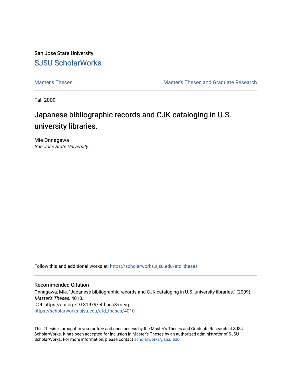 Japanese Bibliographic Records and CJK Cataloging in U.S