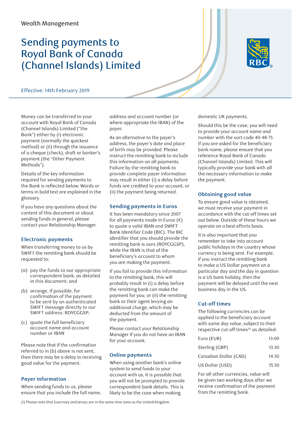 Sending Payments to Royal Bank of Canada (Channel Islands) Limited