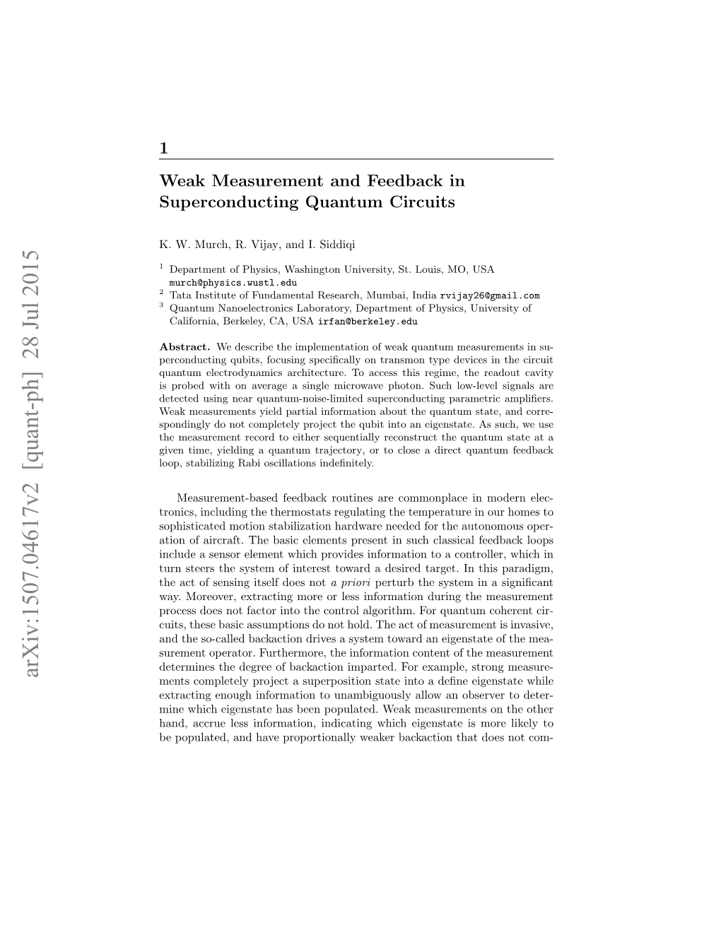 Weak Measurement and Feedback in Superconducting Quantum Circuits