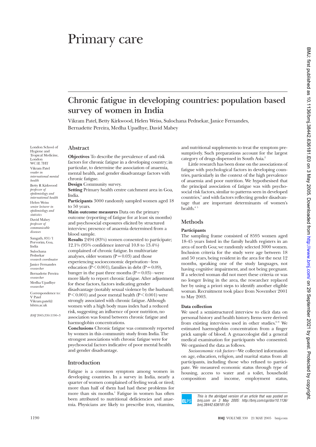 Primary Care BMJ: First Published As 10.1136/Bmj.38442.636181.E0 on 3 May 2005