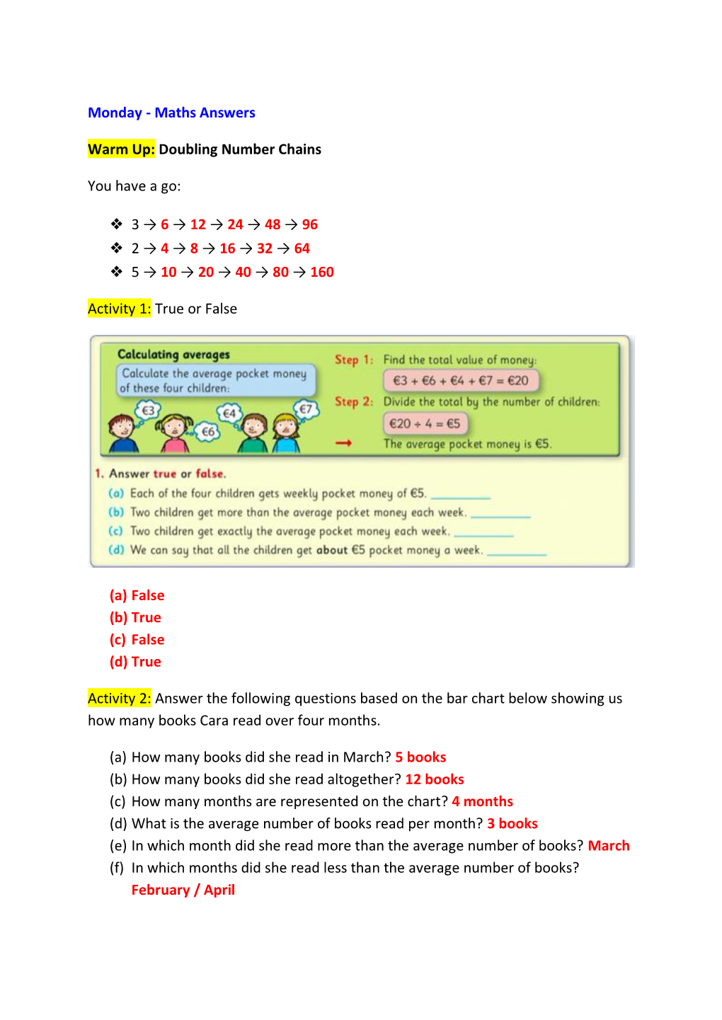 Maths Answers Warm Up