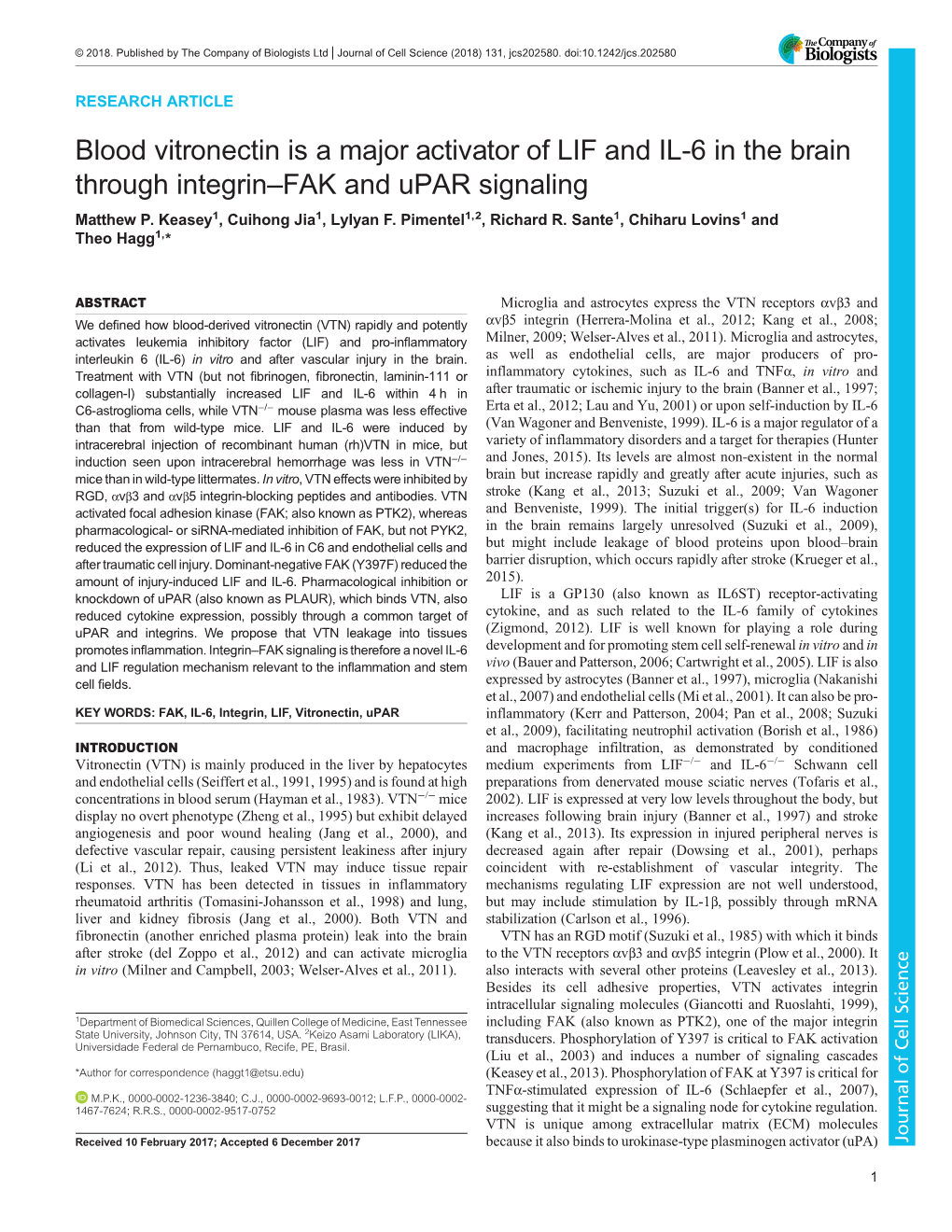 Blood Vitronectin Is a Major Activator of LIF and IL-6 in the Brain Through Integrin–FAK and Upar Signaling Matthew P