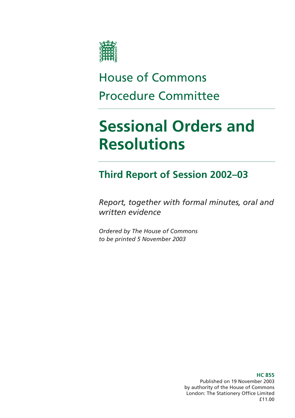 Sessional Orders and Resolutions