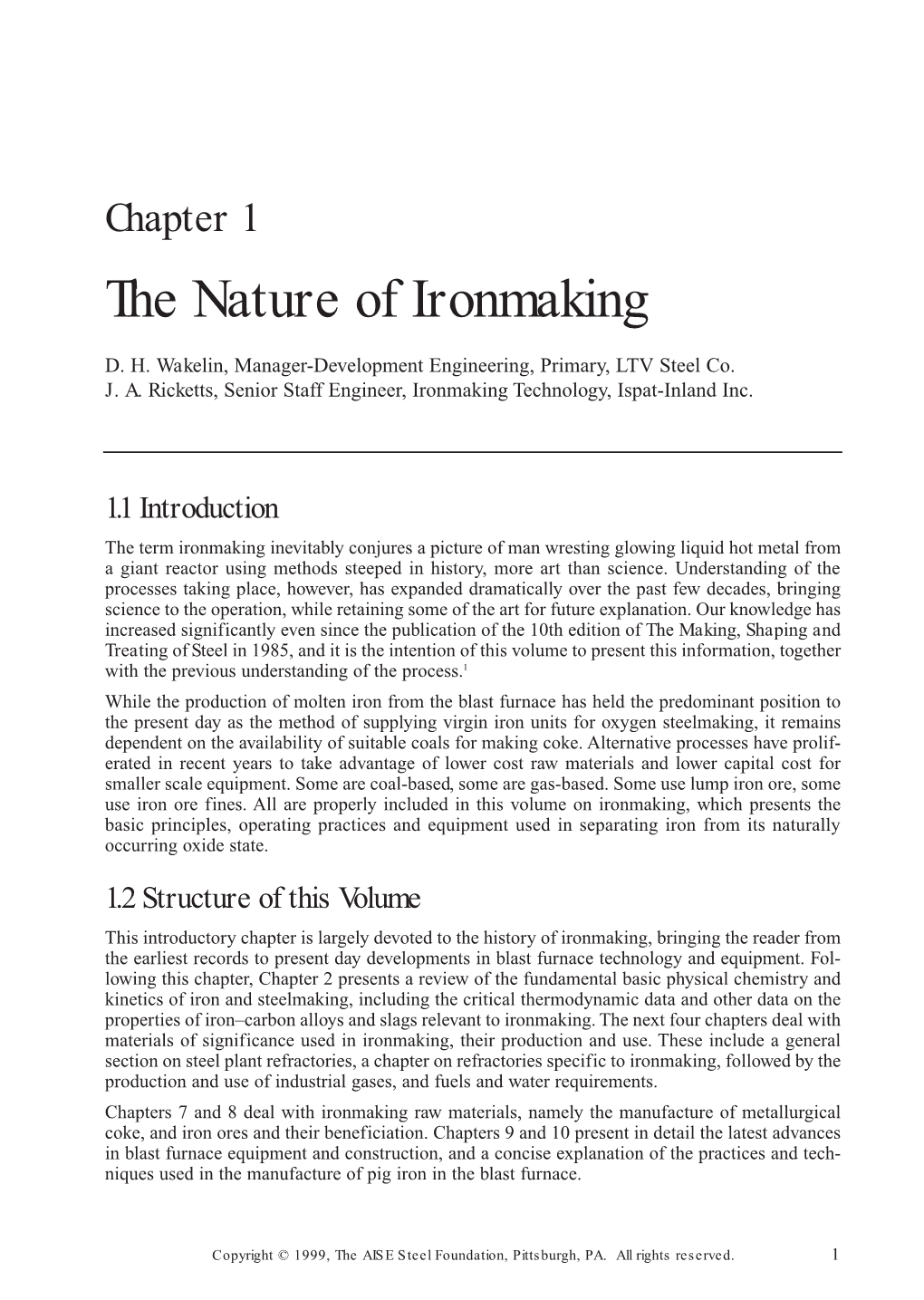 Chapter 1, the Nature of Ironmaking