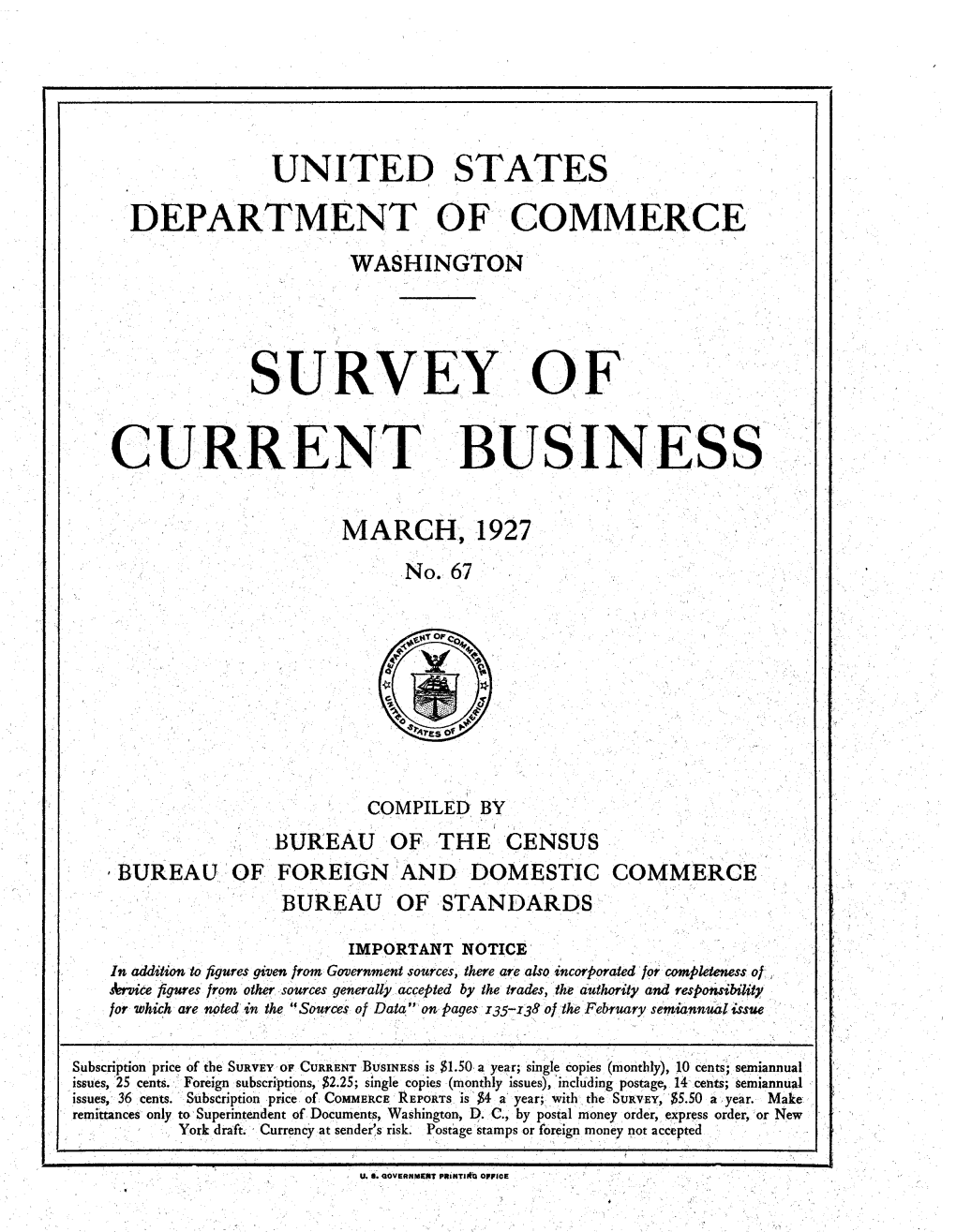 Survey of Current Business March 1927