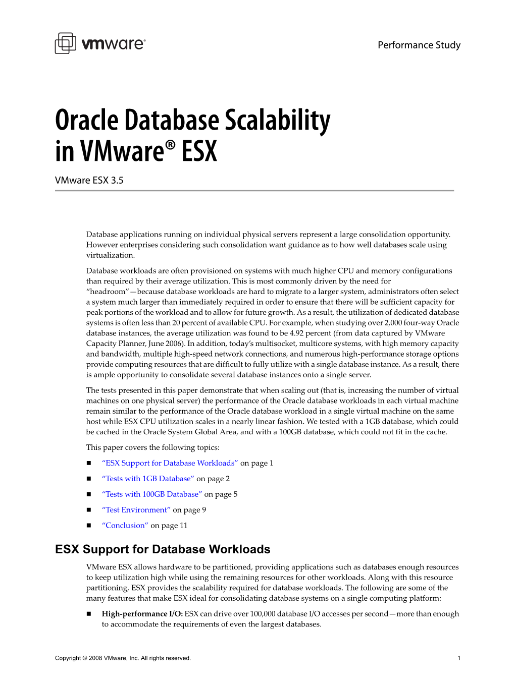 Oracle Database Scalability in Vmware® ESX Vmware ESX 3.5