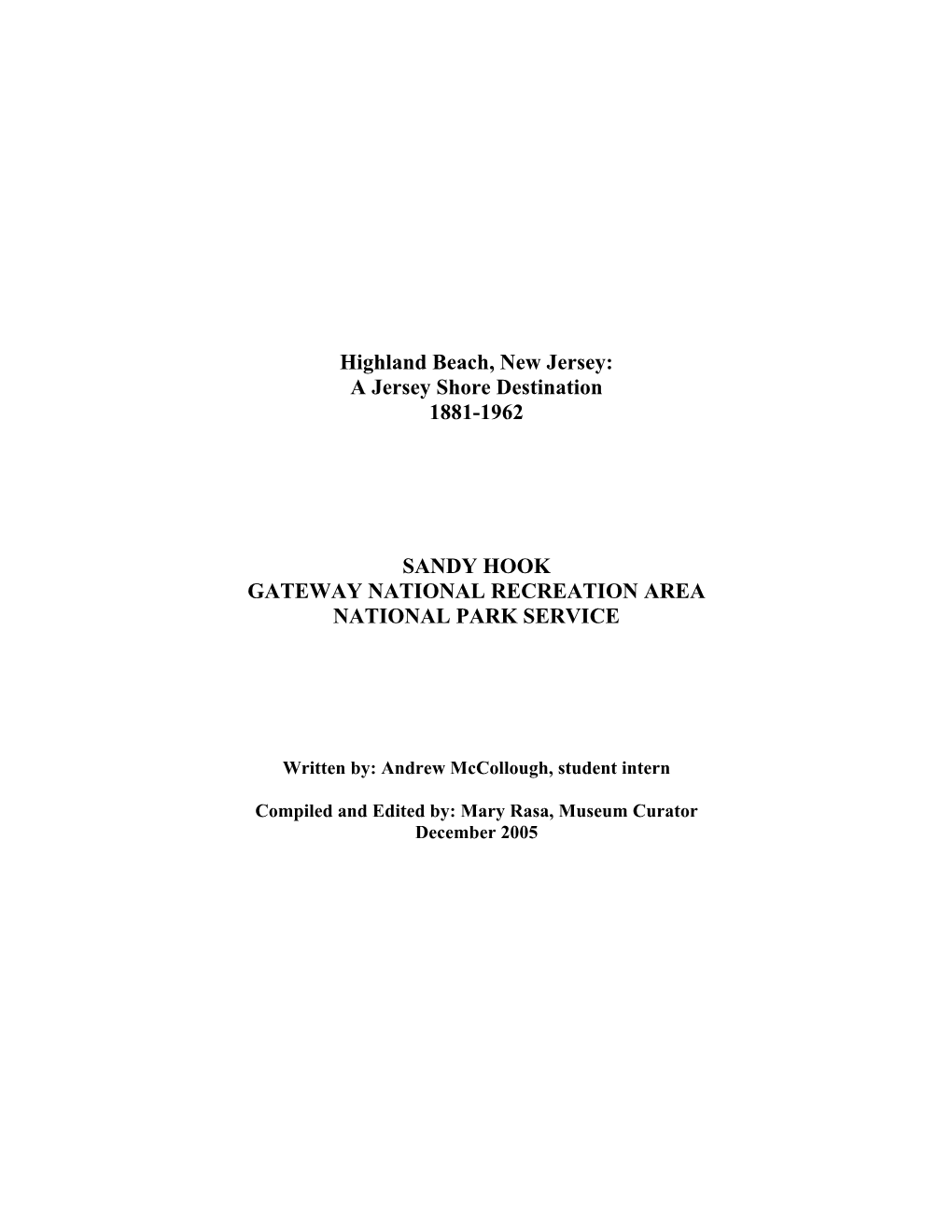 Higland Beach: a Jersey Shore Destination 1881-1962