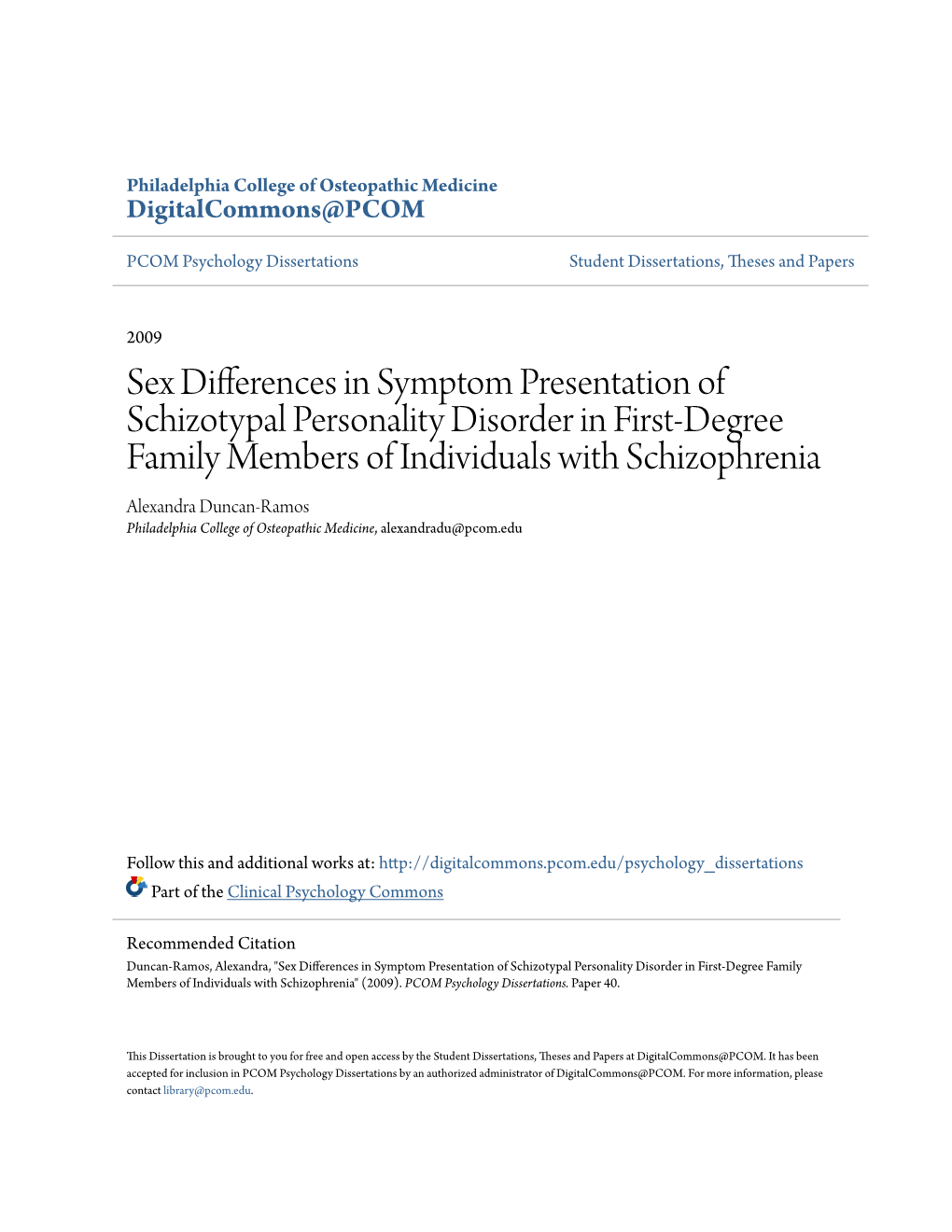 Sex Differences in Symptom Presentation of Schizotypal