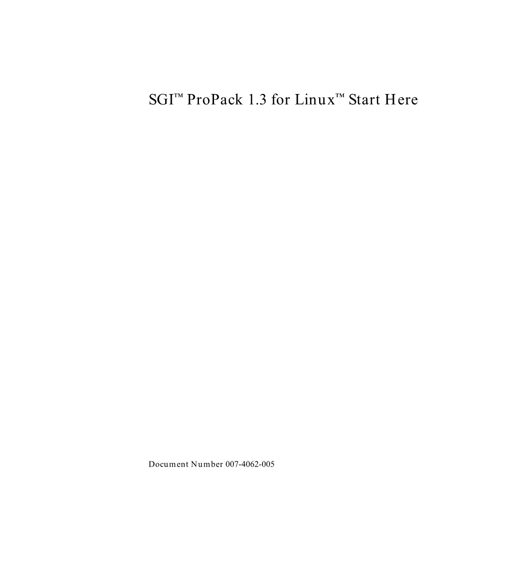 SGI™ Propack 1.3 for Linux™ Start Here