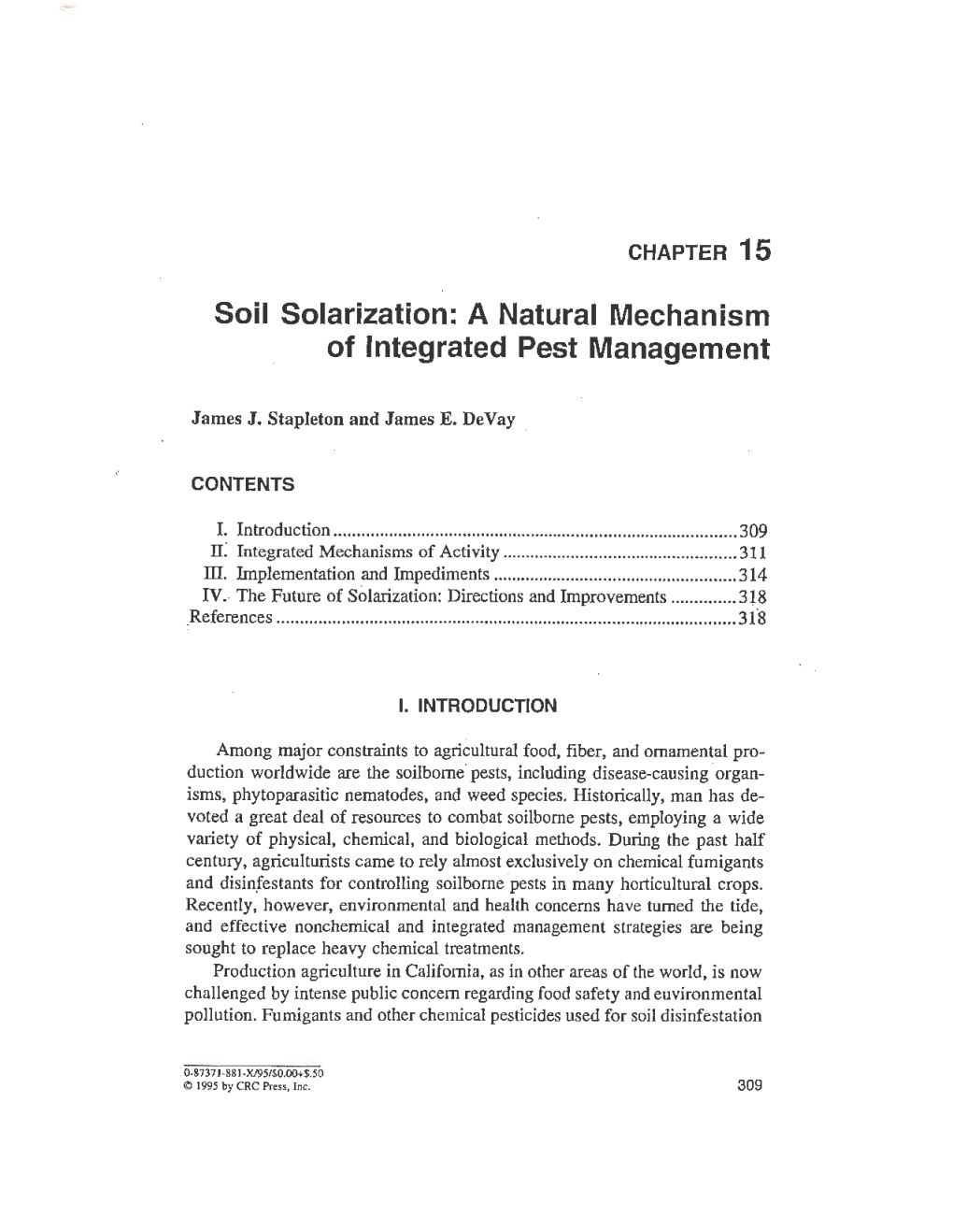 Soil Solarization: a Natural Mechanism of Integrated Pest Management