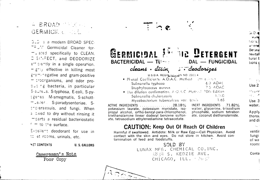 U.S. EPA, Pesticide Product Label, GLD GERMICIDAL LIQUID DETERGENT, 10/20/1969