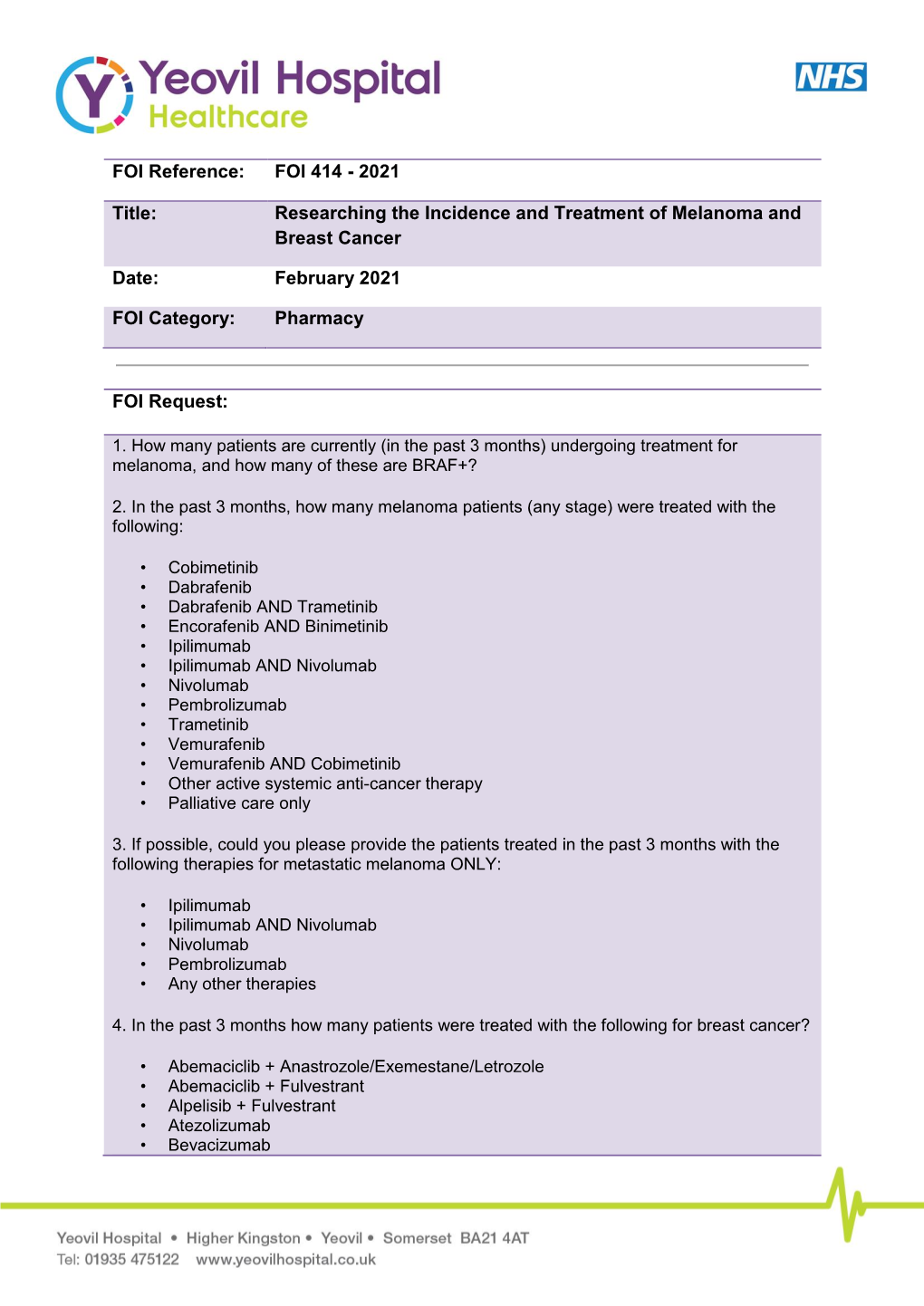 FOI Reference: FOI 414 - 2021