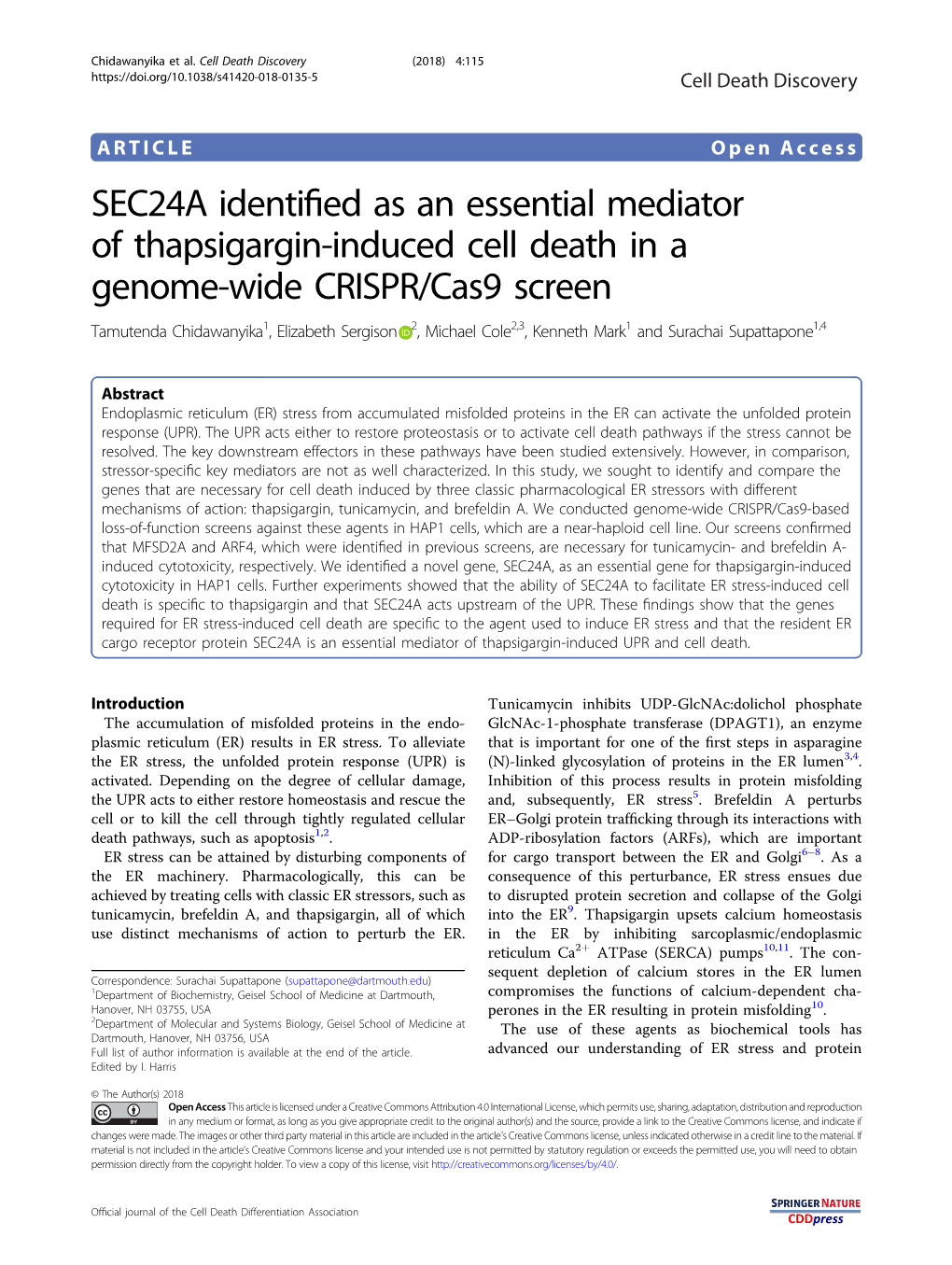 SEC24A Identified As an Essential Mediator of Thapsigargin-Induced