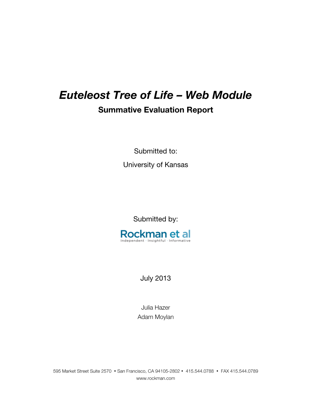 Euteleost Tree of Life – Web Module Summative Evaluation Report