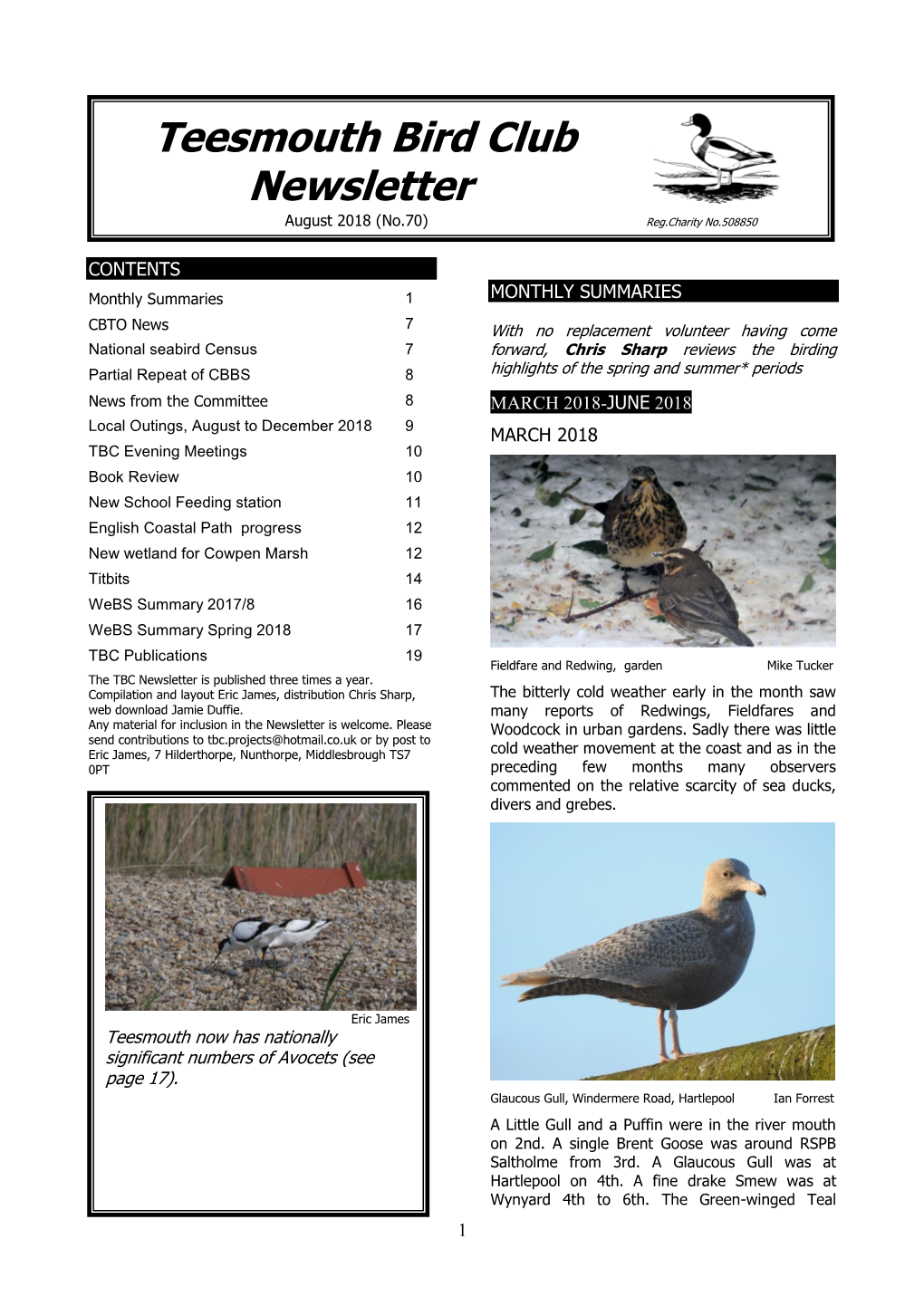 Teesmouth Bird Club Newsletter