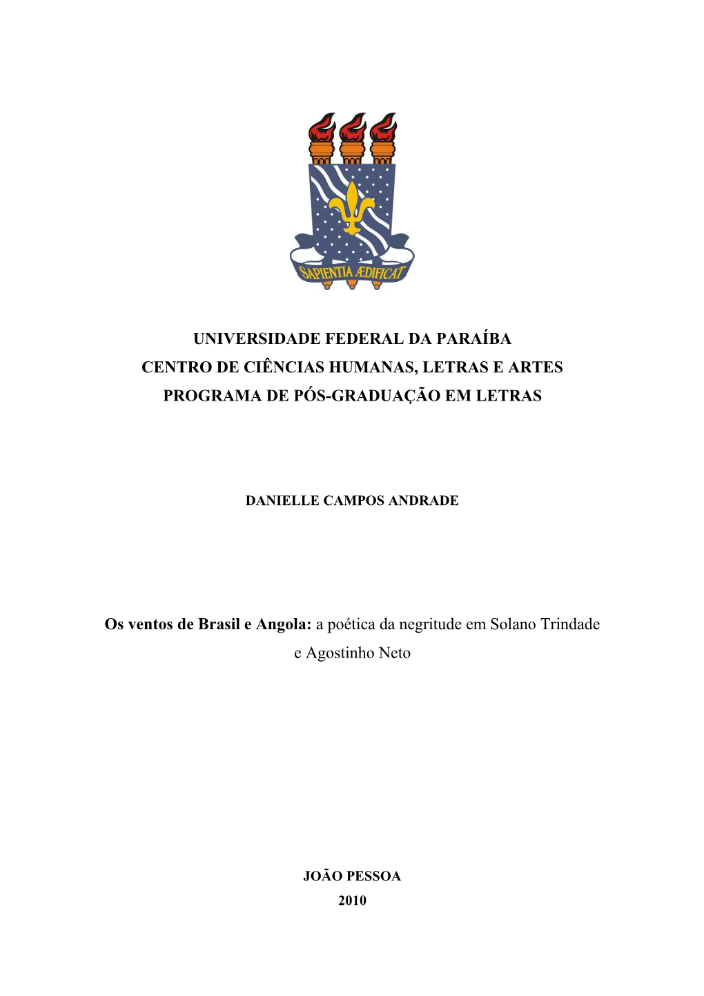 Universidade Federal Da Paraíba Centro De Ciências Humanas, Letras E Artes Programa De Pós-Graduação Em Letras