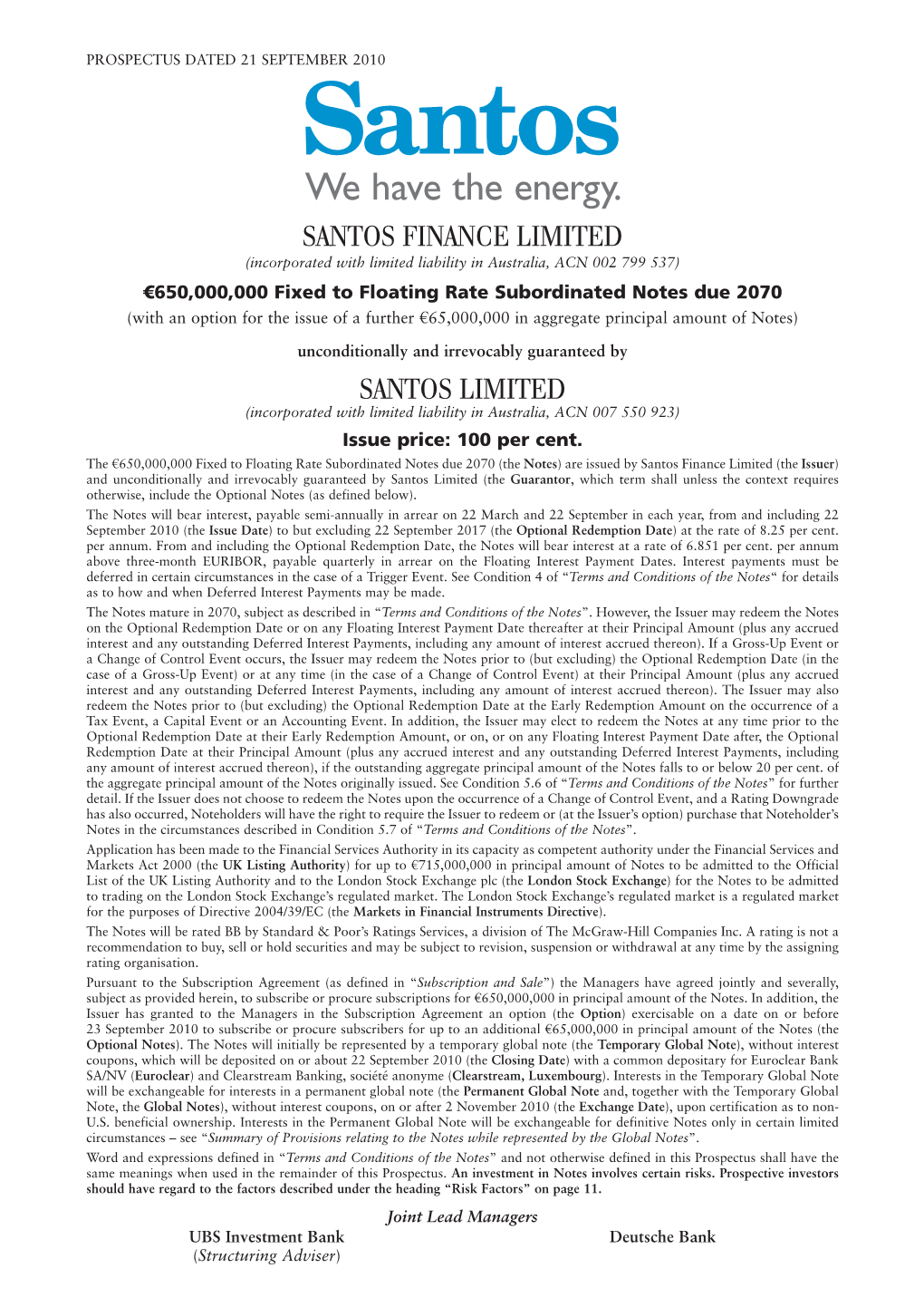 Santos Finance Limited