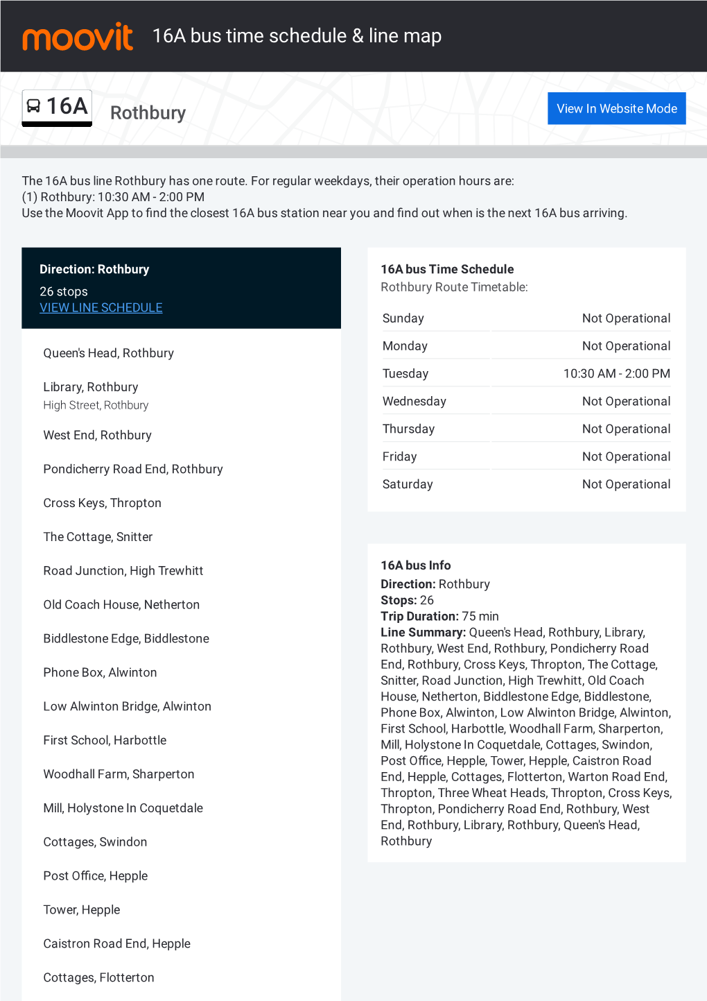 16A Bus Time Schedule & Line Route