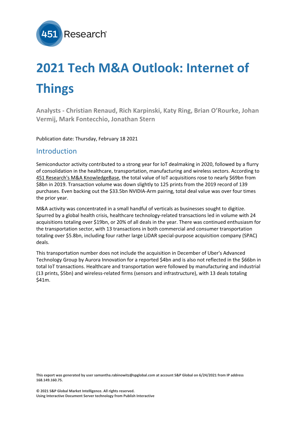 2021 Tech M&A Outlook: Internet of Things