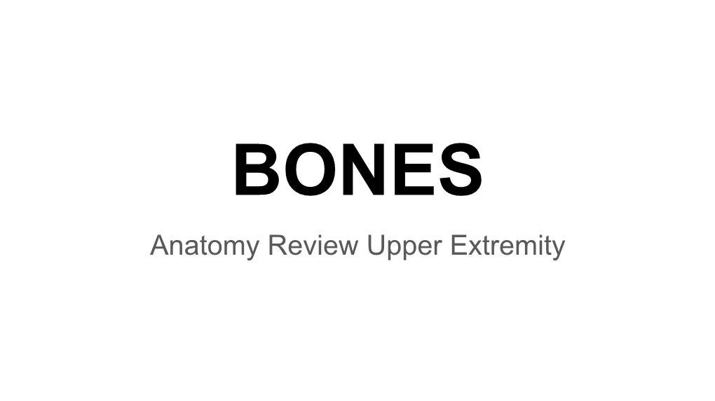 Anatomy Review Upper Extremity WARNING: the Content in This Slideshow Contains Some Sports Footage That May Be Gross