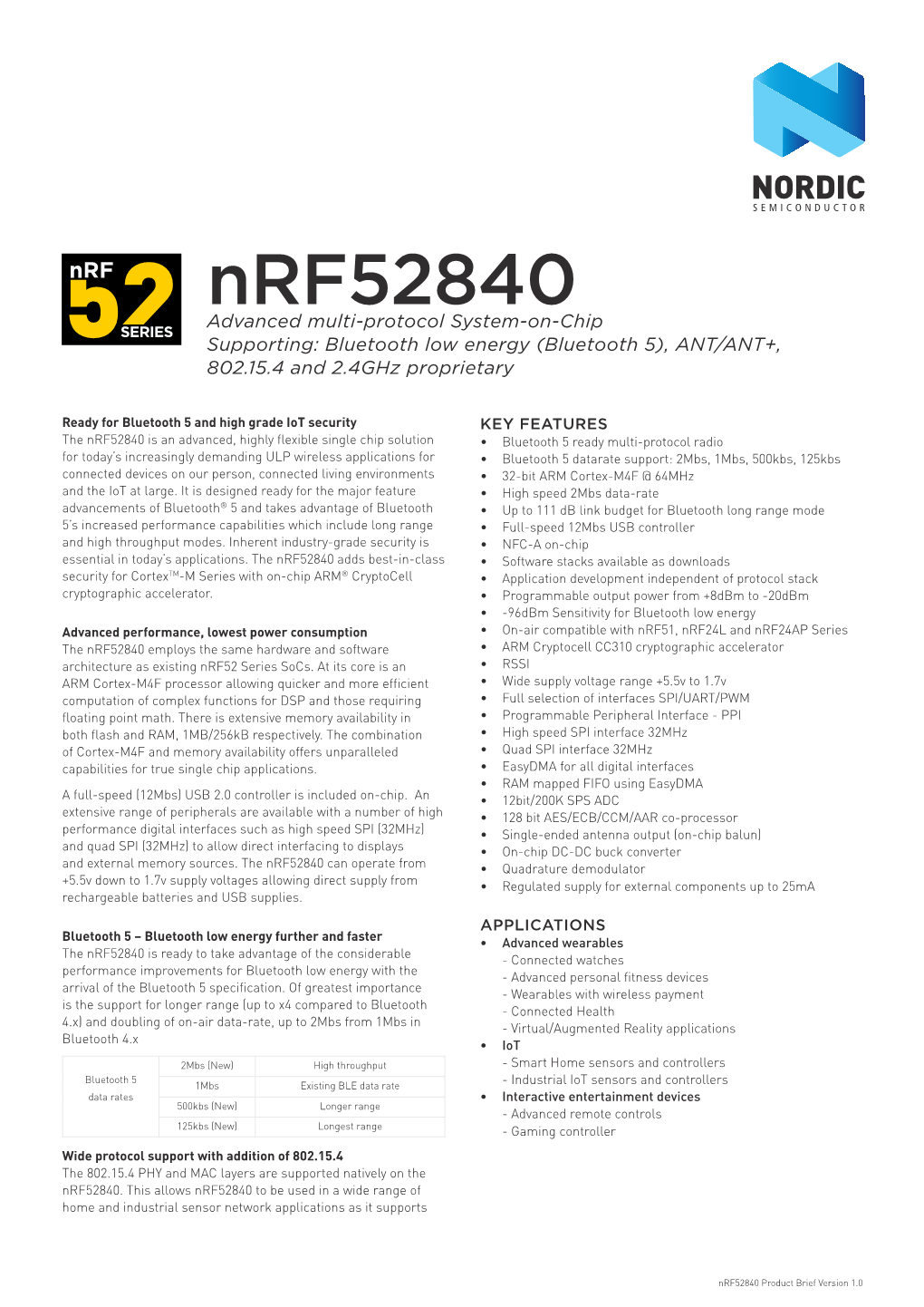 Nrf52840 Advanced Multi-Protocol System-On-Chip Supporting: Bluetooth Low Energy (Bluetooth 5), ANT/ANT+, 802.15.4 and 2.4Ghz Proprietary