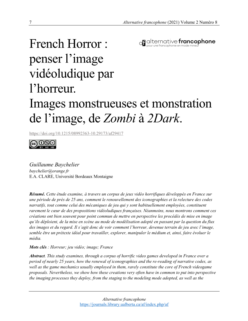 French Horror : Penser L'image Vidéoludique Par L'horreur. Images