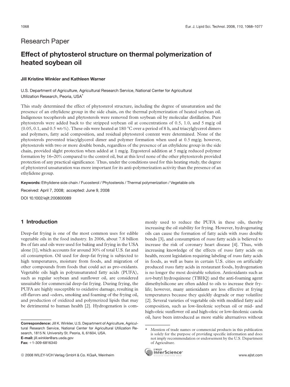 Effect of Phytosterol Structure on Thermal Polymerization of Heated Soybean Oil