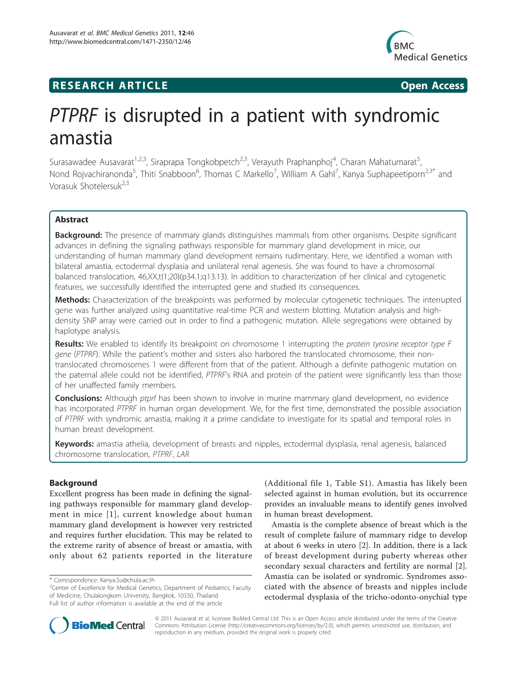 PTPRF Is Disrupted in a Patient with Syndromic Amastia