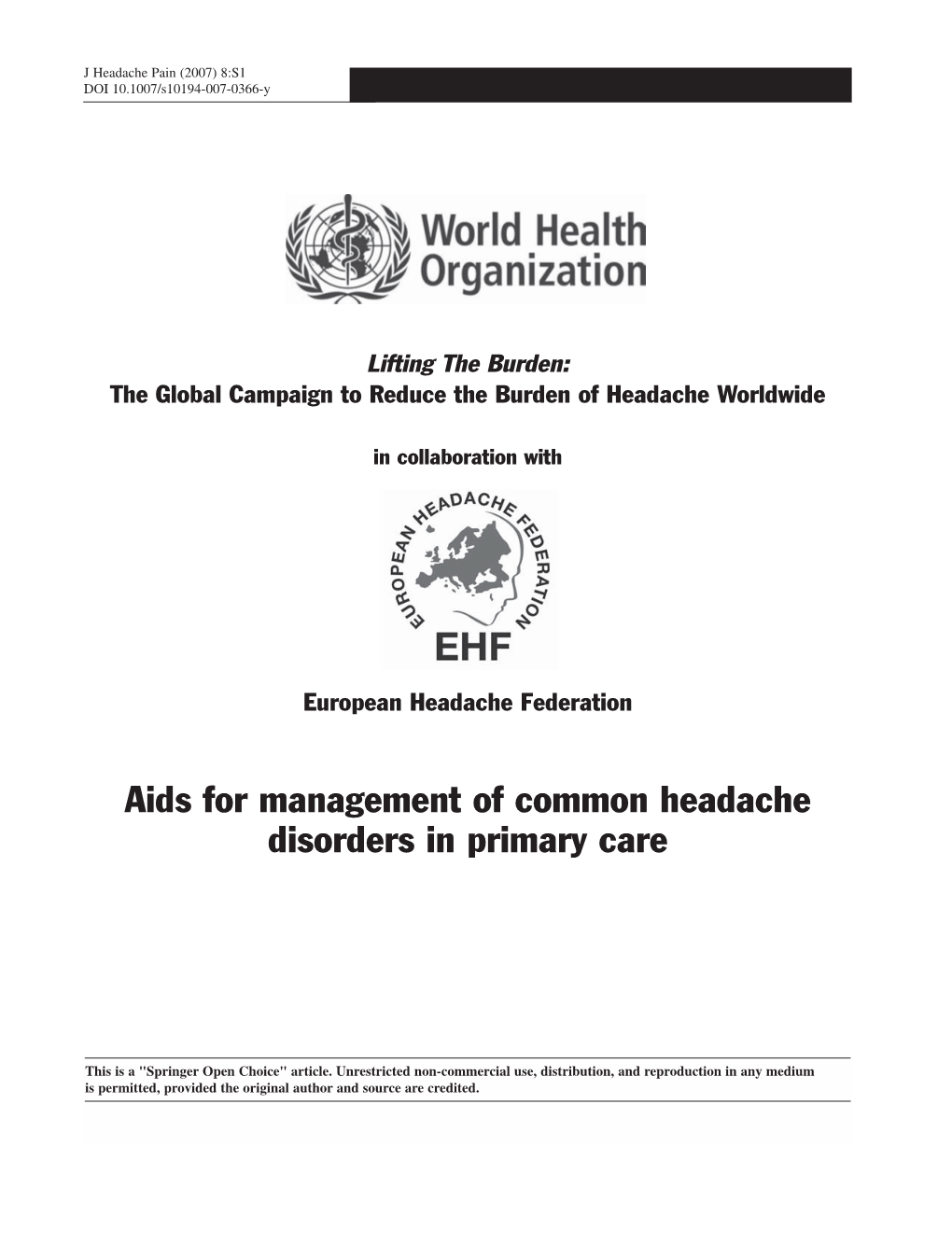 Aids for Management of Common Headache Disorders in Primary Care