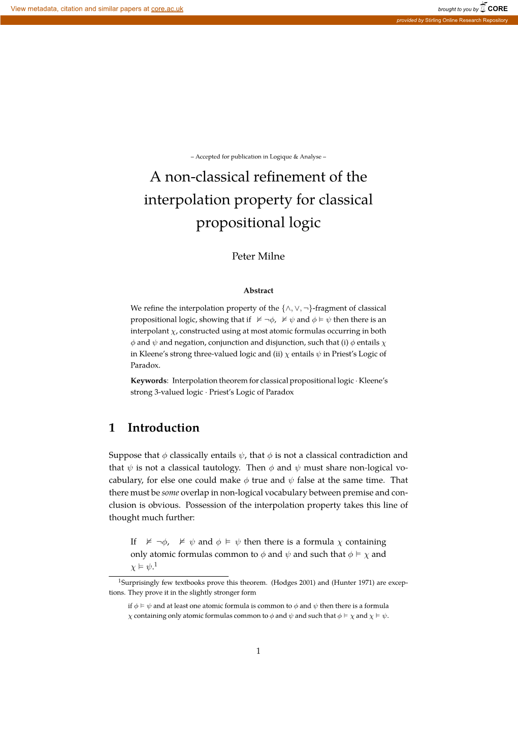 A Non-Classical Refinement of the Interpolation Property for Classical