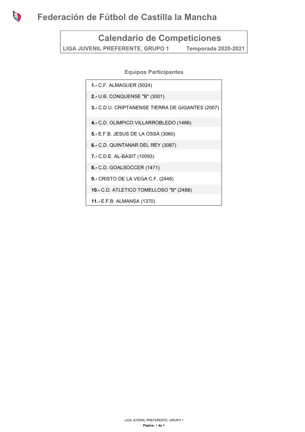 Calendario De Competición