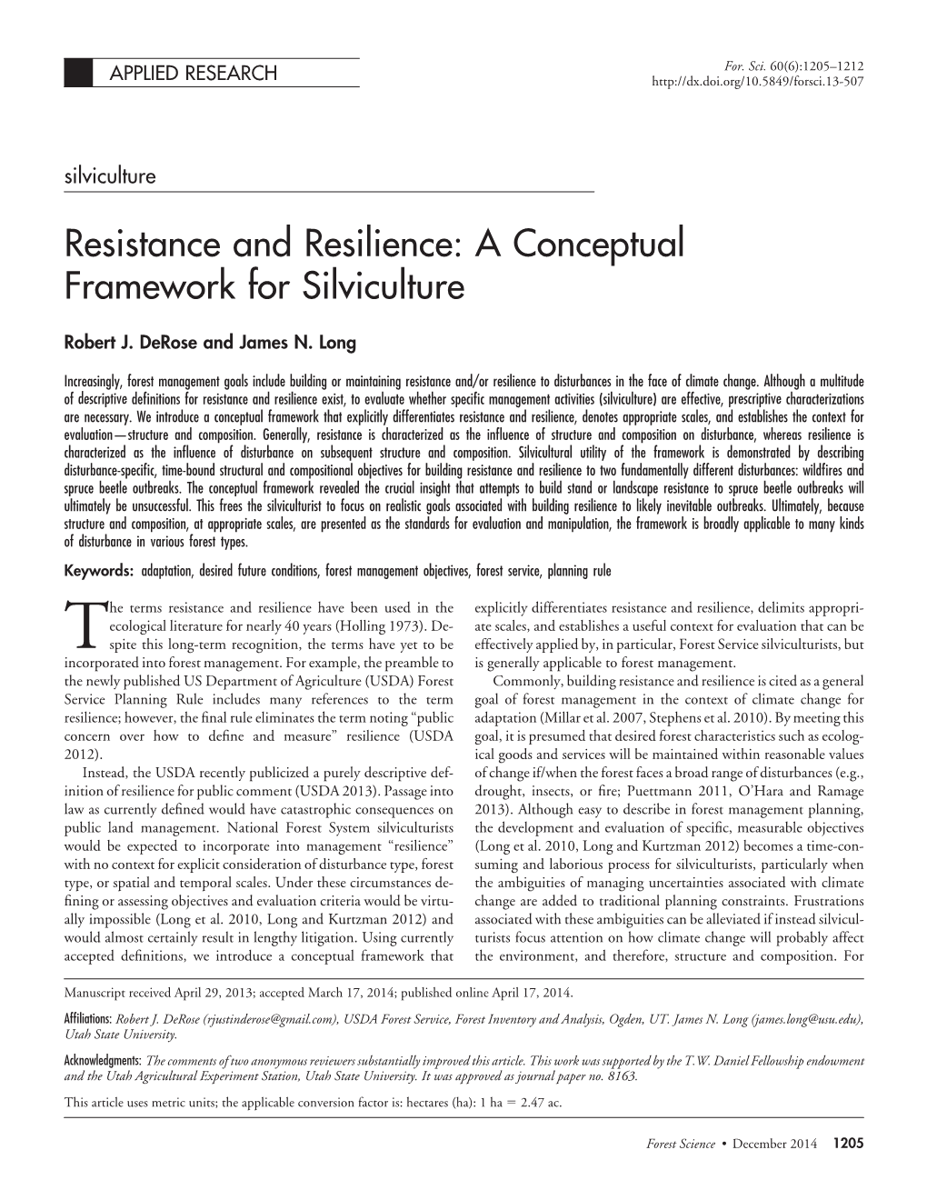 Resistance and Resilience: a Conceptual Framework for Silviculture