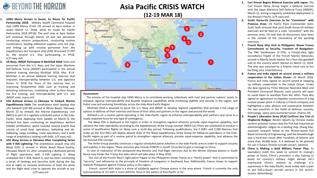 Asia Pasific Crisis Watch 20180319