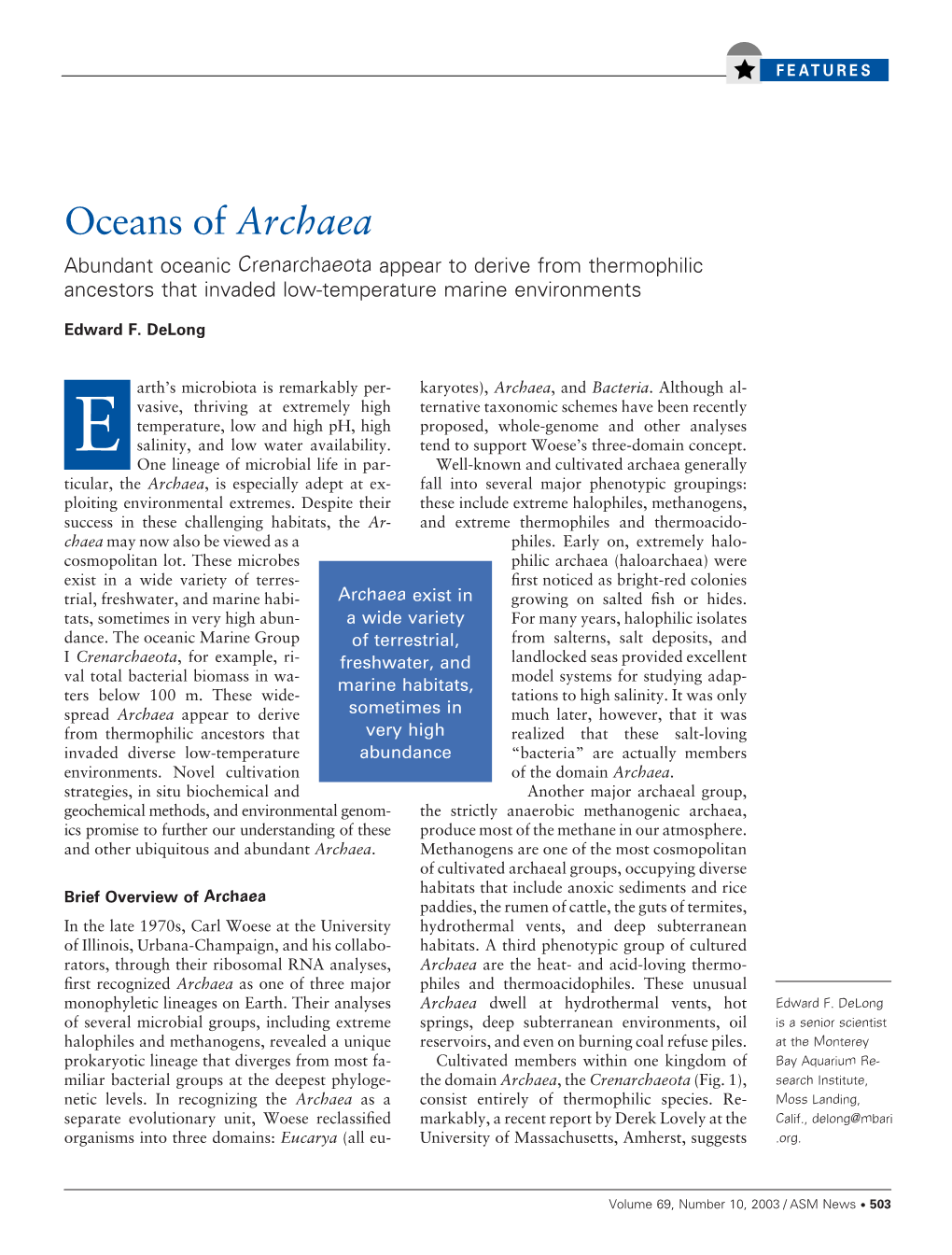 Oceans of Archaea Abundant Oceanic Crenarchaeota Appear to Derive from Thermophilic Ancestors That Invaded Low-Temperature Marine Environments