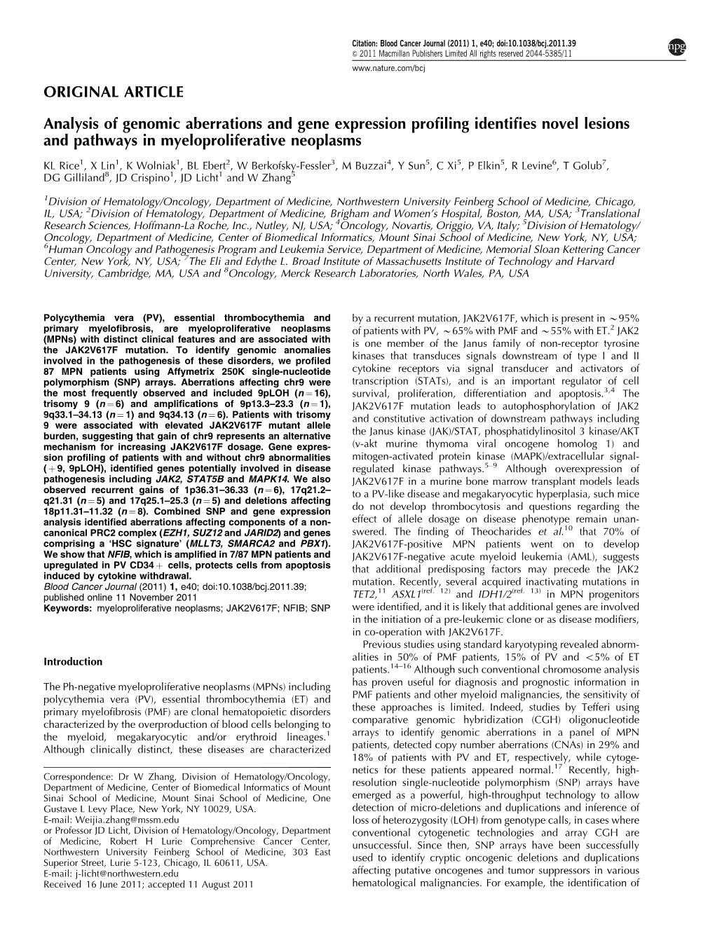 Analysis of Genomic Aberrations and Gene Expression Profiling Identifies