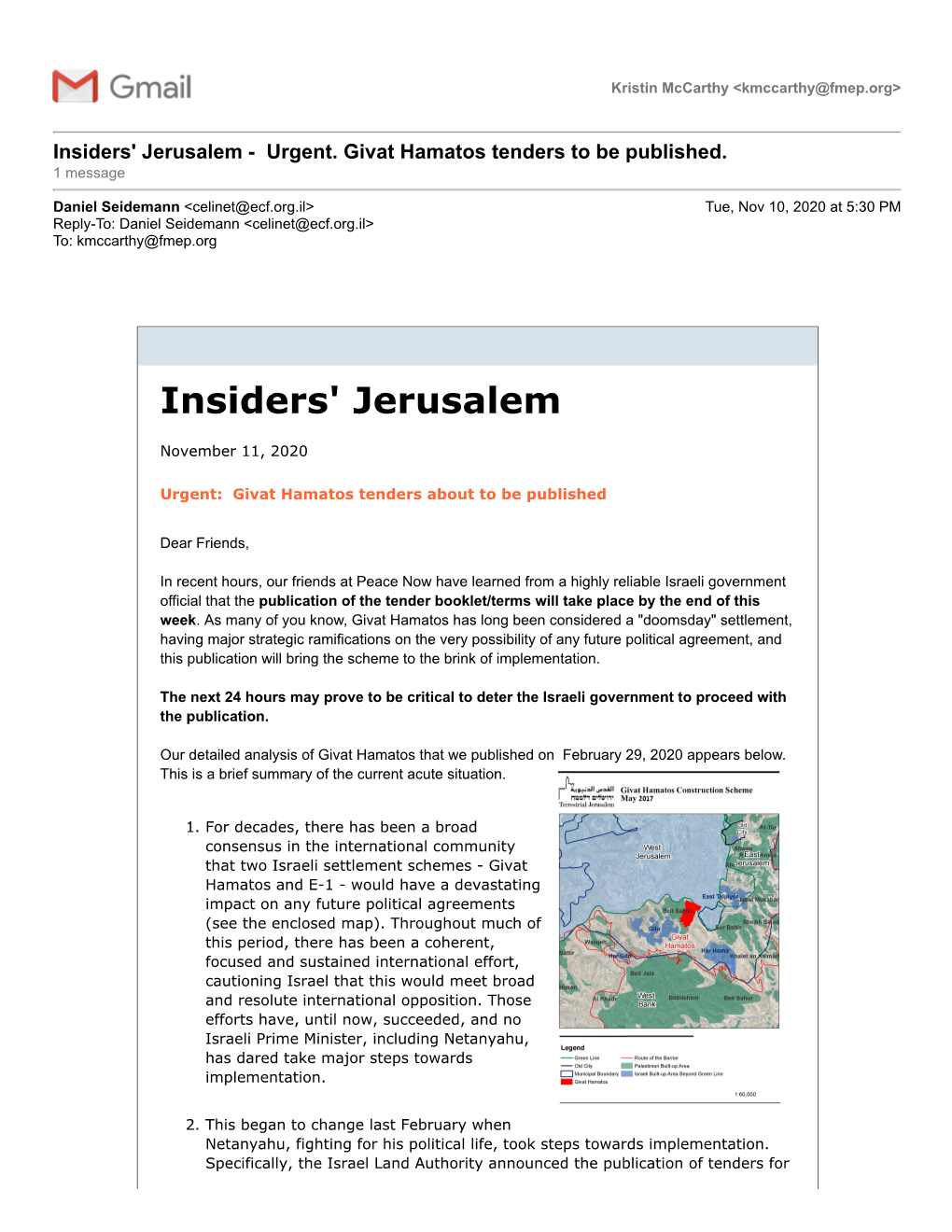 Insiders' Jerusalem - Urgent