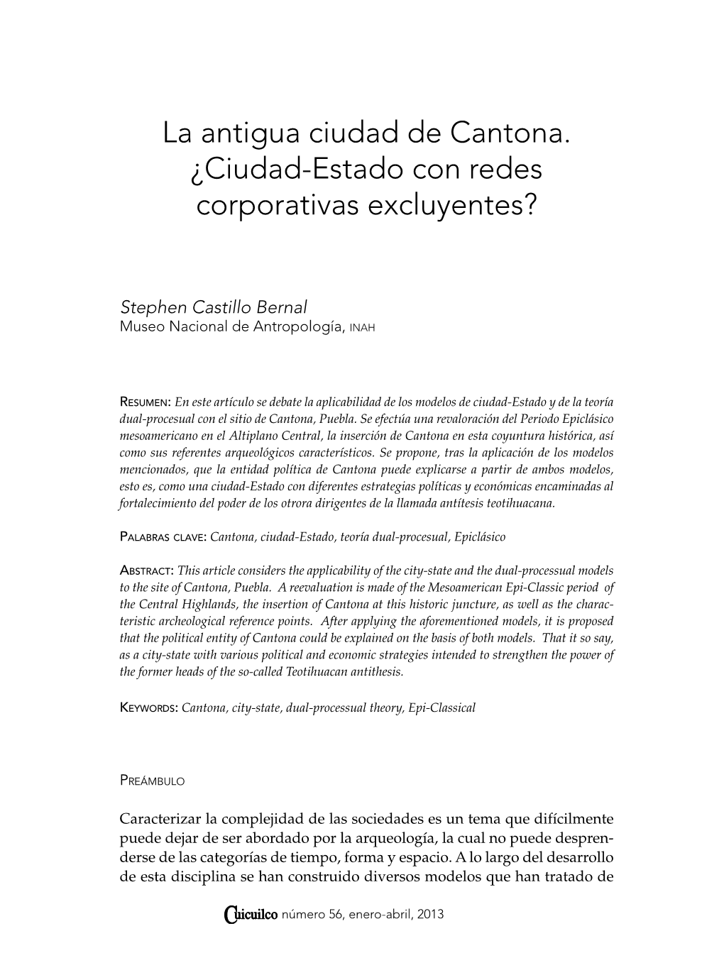 La Antigua Ciudad De Cantona. ¿Ciudad-Estado Con Redes Corporativas Excluyentes?