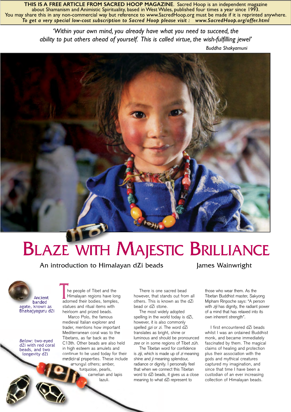 BLAZE with MAJESTIC BRILLIANCE an Introduction to Himalayan Dzi Beads James Wainwright