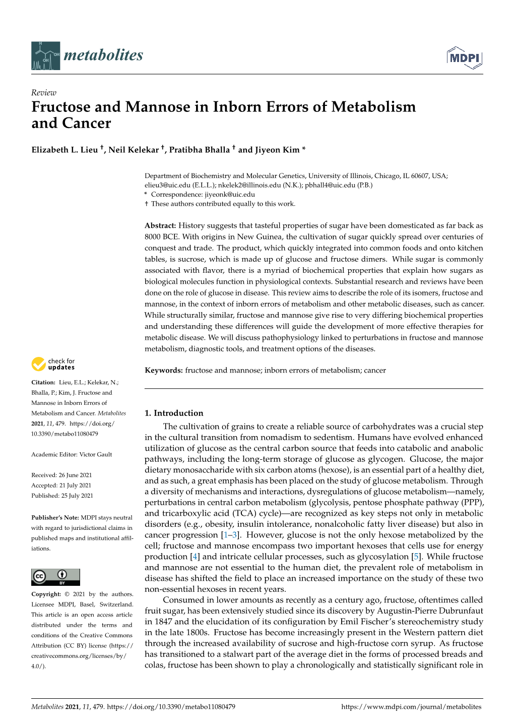 Fructose and Mannose in Inborn Errors of Metabolism and Cancer