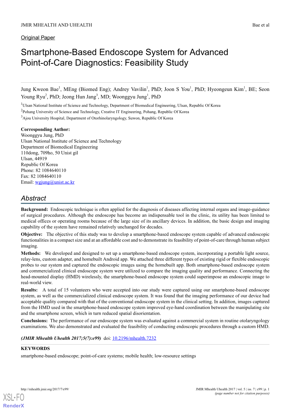 Smartphone-Based Endoscope System for Advanced Point-Of-Care Diagnostics: Feasibility Study