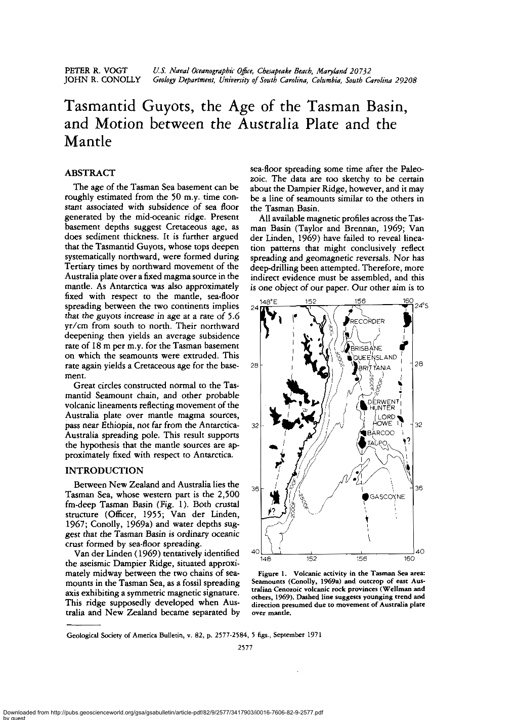 Tasmantid Guyots, the Age of the Tasman Basin, and Motion Between the Australia Plate and the Mantle