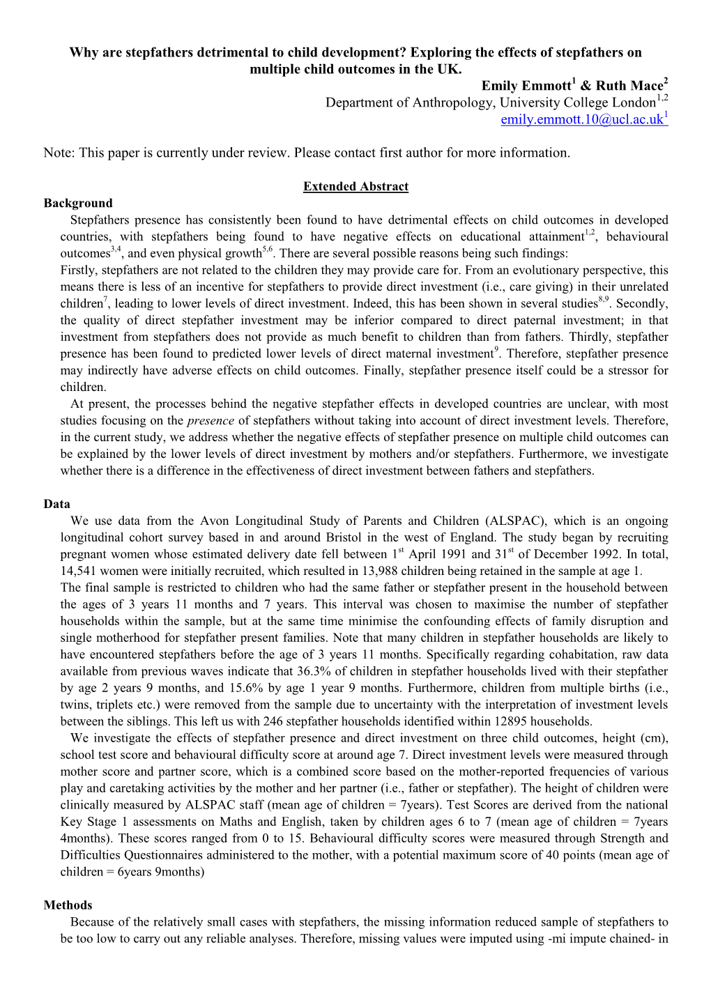 Why Are Stepfathers Detrimental to Child Development? Exploring the Effects of Stepfathers on Multiple Child Outcomes in the UK