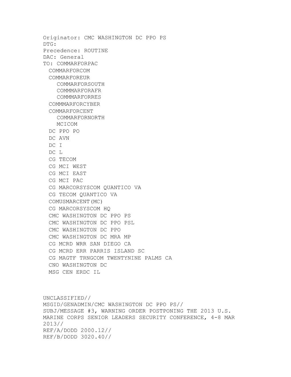 Memorandum for Assistant Commandant of the Marine Corps