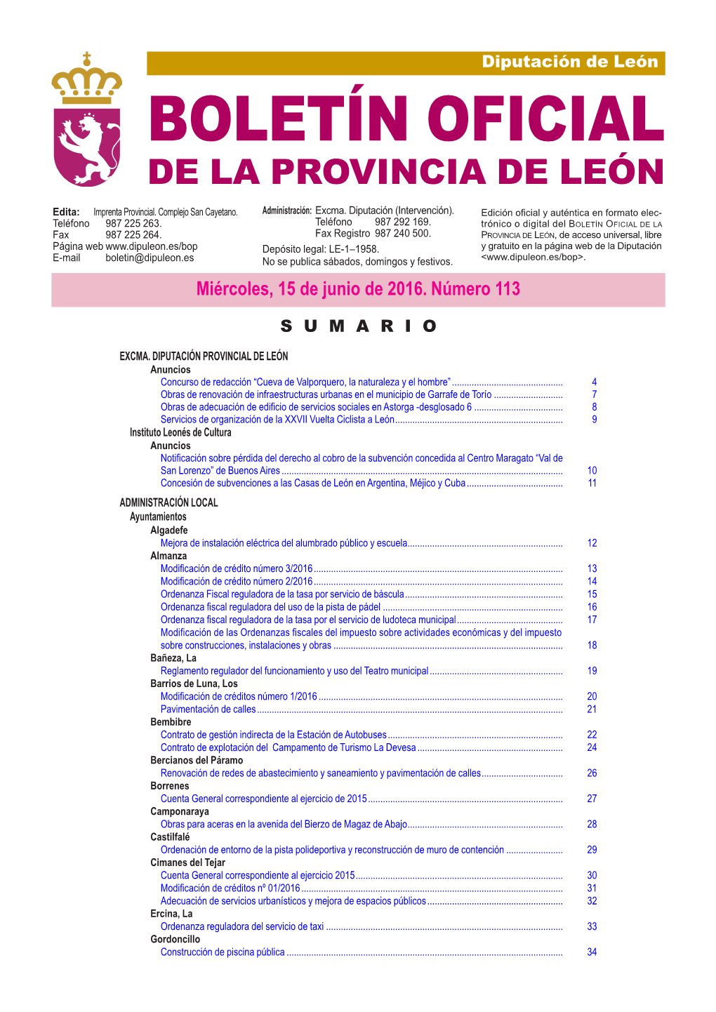 BOLETÍN OFICIAL DE LA PROVINCIA DE LEÓN Edita: Imprenta Provincial