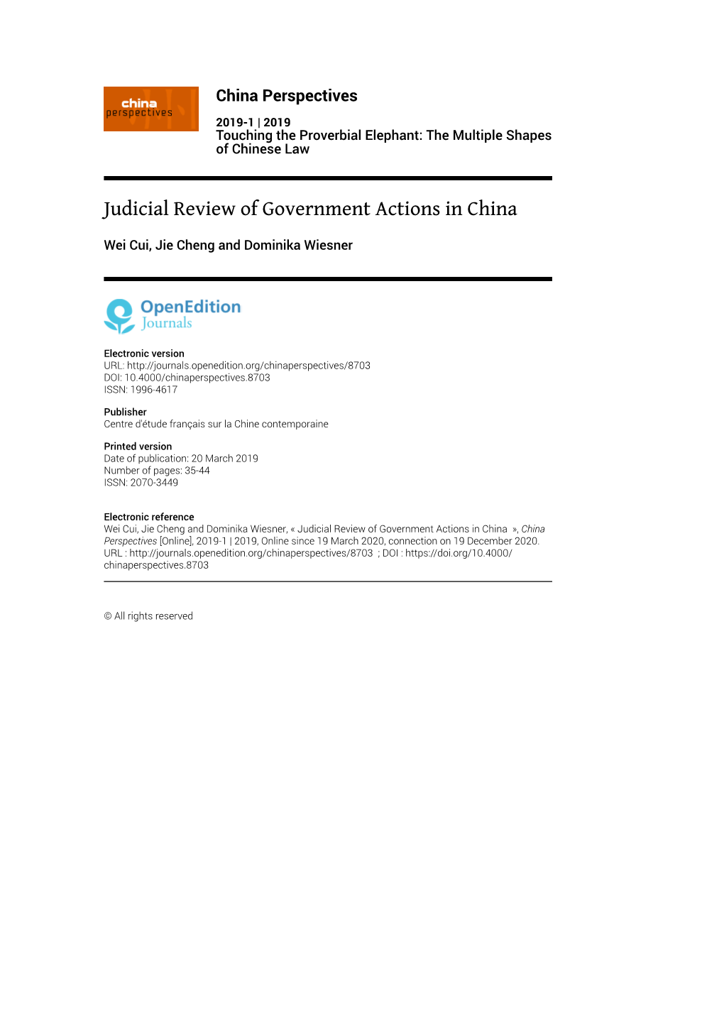 Judicial Review of Government Actions in China