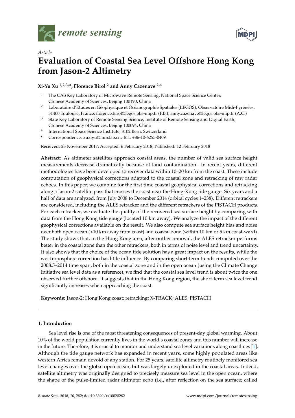 Evaluation of Coastal Sea Level Offshore Hong Kong from Jason-2 Altimetry