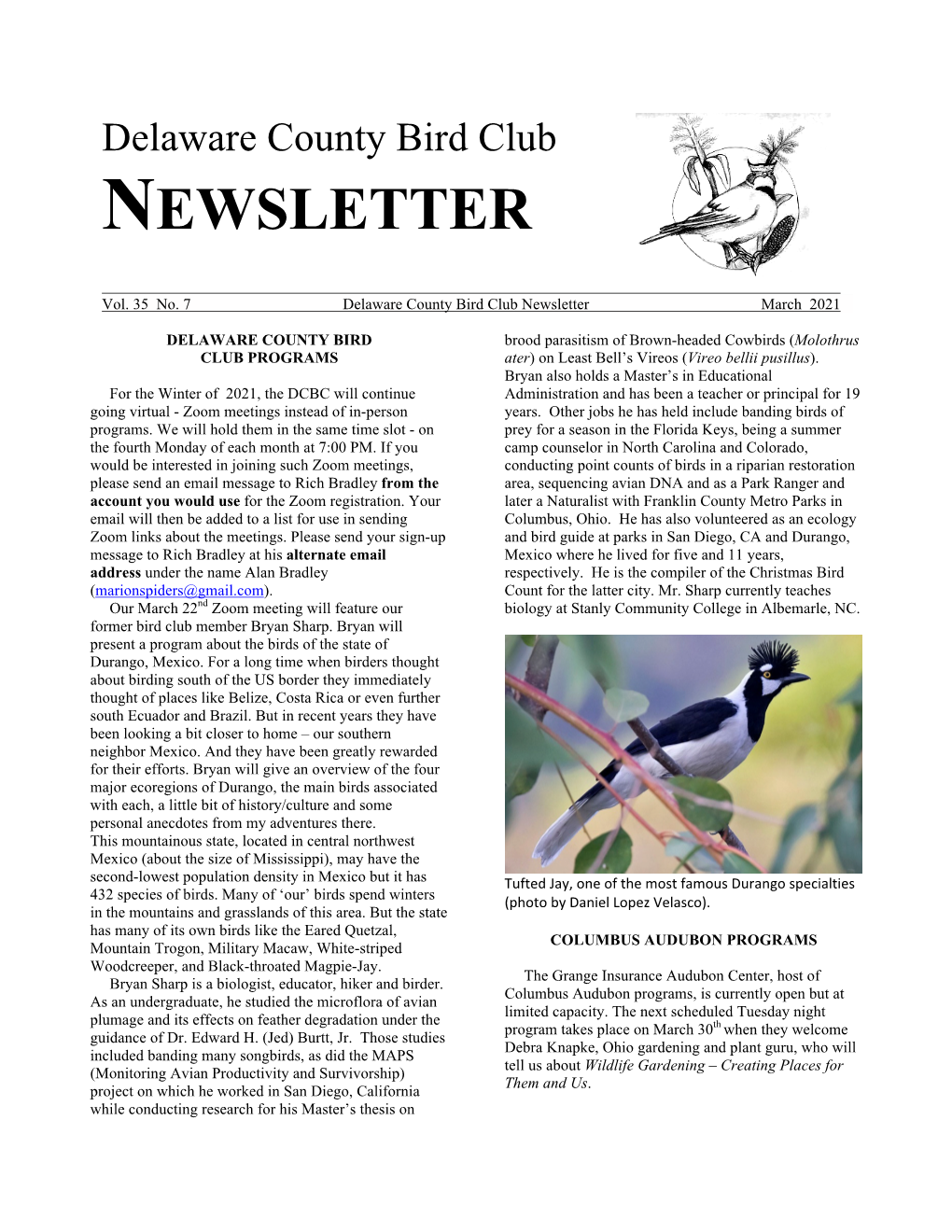 Newsletter for Columbus Audubon Programming